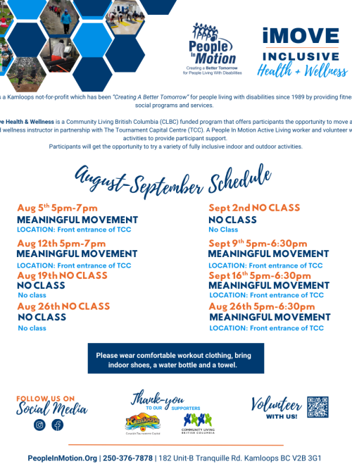 iMove schedule for August and September