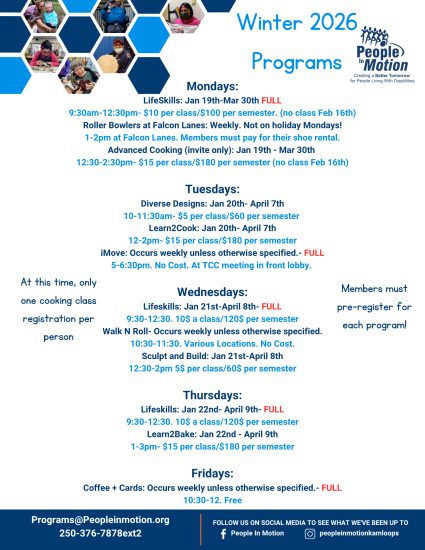 Programs at People In Motion Winter 2026